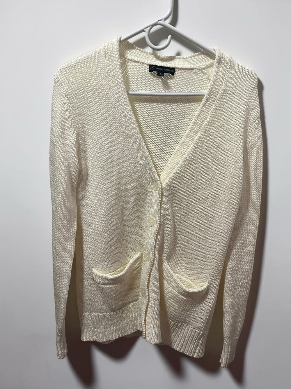 Brooks Brothers White Knit Cardigan with Pockets Womens Size Large